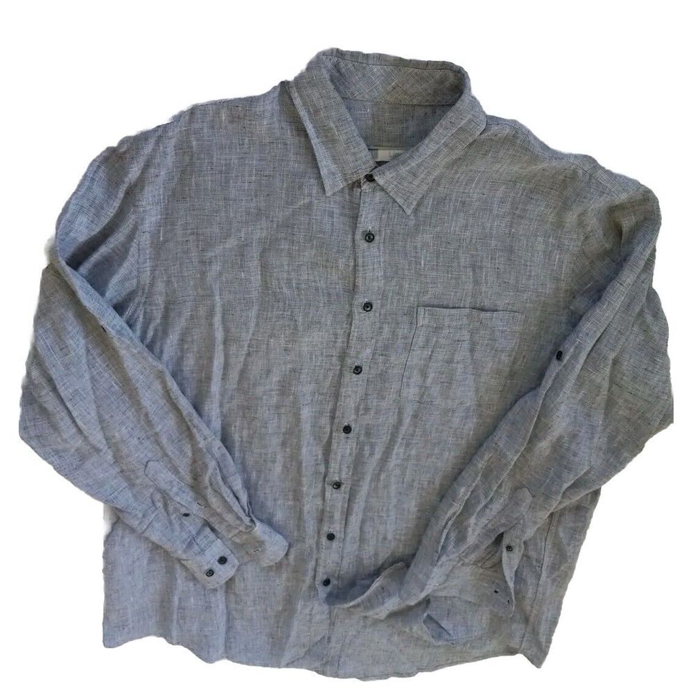 AC Linos Men's 3XL 100 % Lenin Long‎ sleeved Buttons Down Shirt Ash Gray